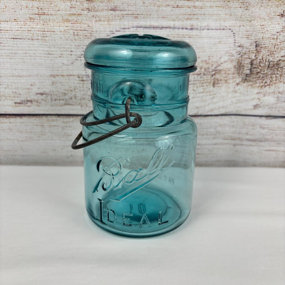 Vintage Ball Ideal Blue Glass Canning Jar with Lid